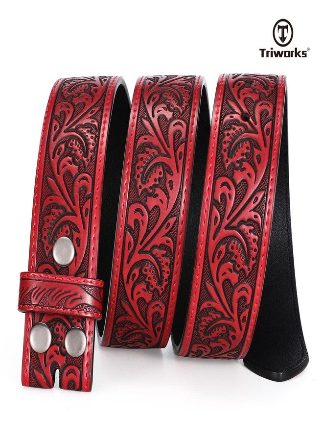 TRIWORKS Western Belt Strap for Men without Buckle 1.5" Wide Floral Engraved Embossed Leather Belt Strap - Image 2